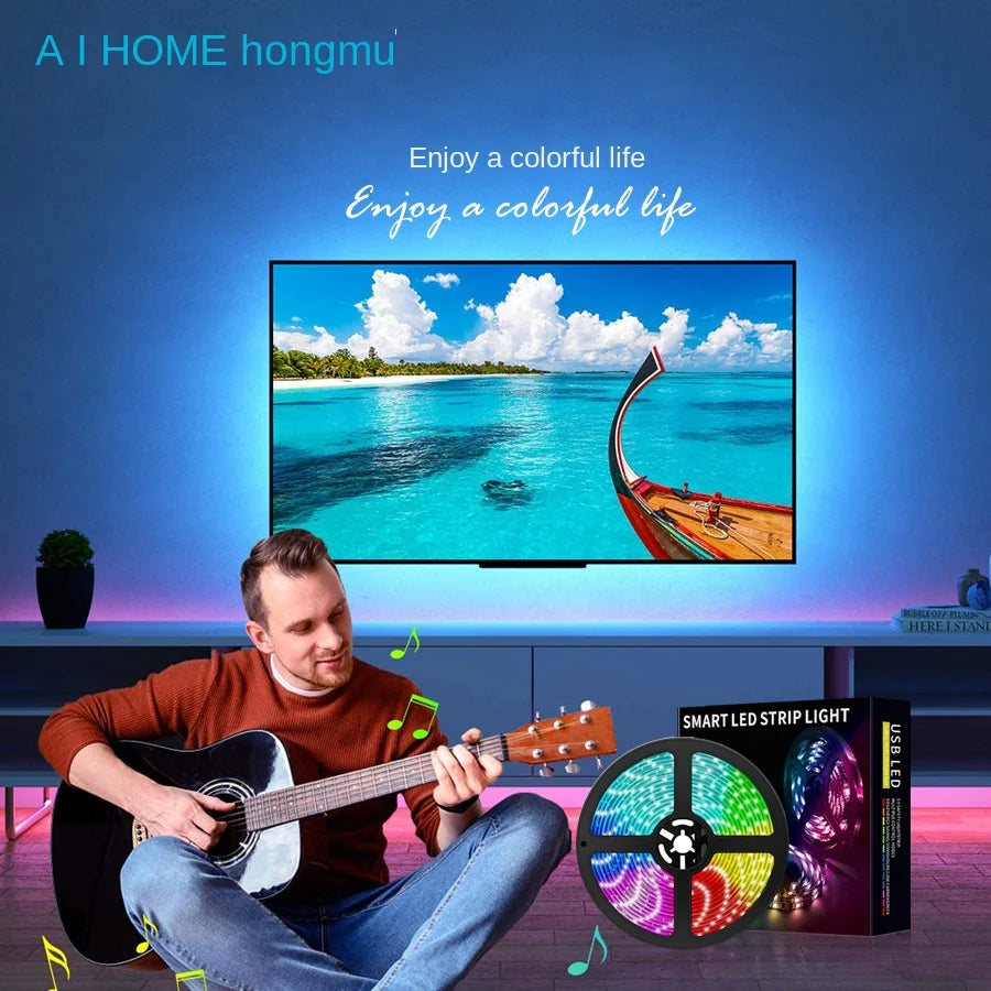 Smart RGB LED Strip 5M – USB 5V Waterproof Light with Remote & Music Mode