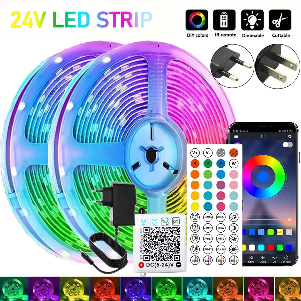 Smart RGB LED Strip 24V – Bluetooth APP Light Tape for Home Decoration
