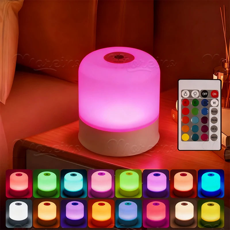 RGB Color Changing Night Light, Touch Dimmable, Remote Control, 5V Rechargeable, Ambient Lamp for Home Party Bedroom Decoration