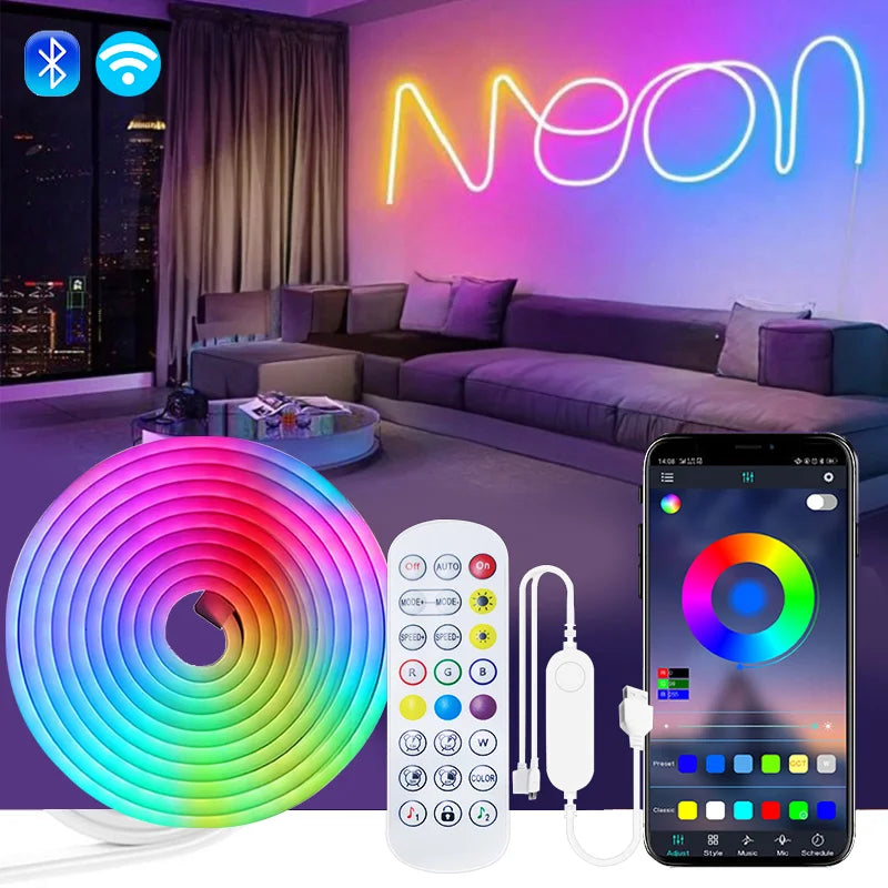 WiFi RGB Neon Strip Light – Voice Control & DIY Mode