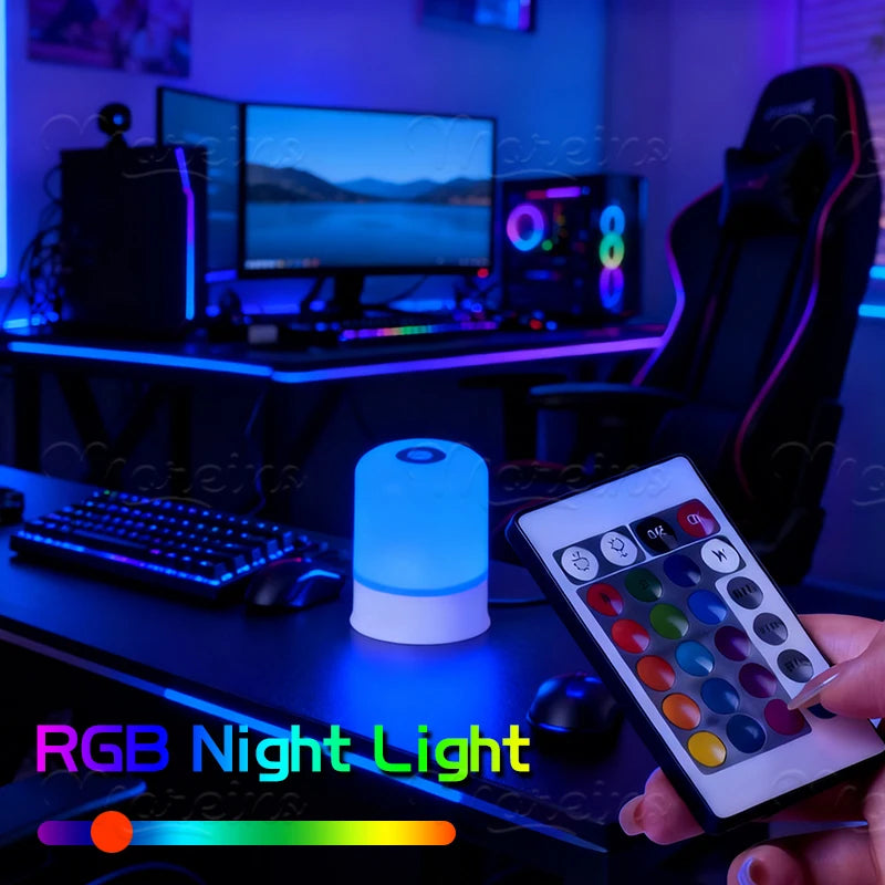 RGB Color Changing Night Light, Touch Dimmable, Remote Control, 5V Rechargeable, Ambient Lamp for Home Party Bedroom Decoration
